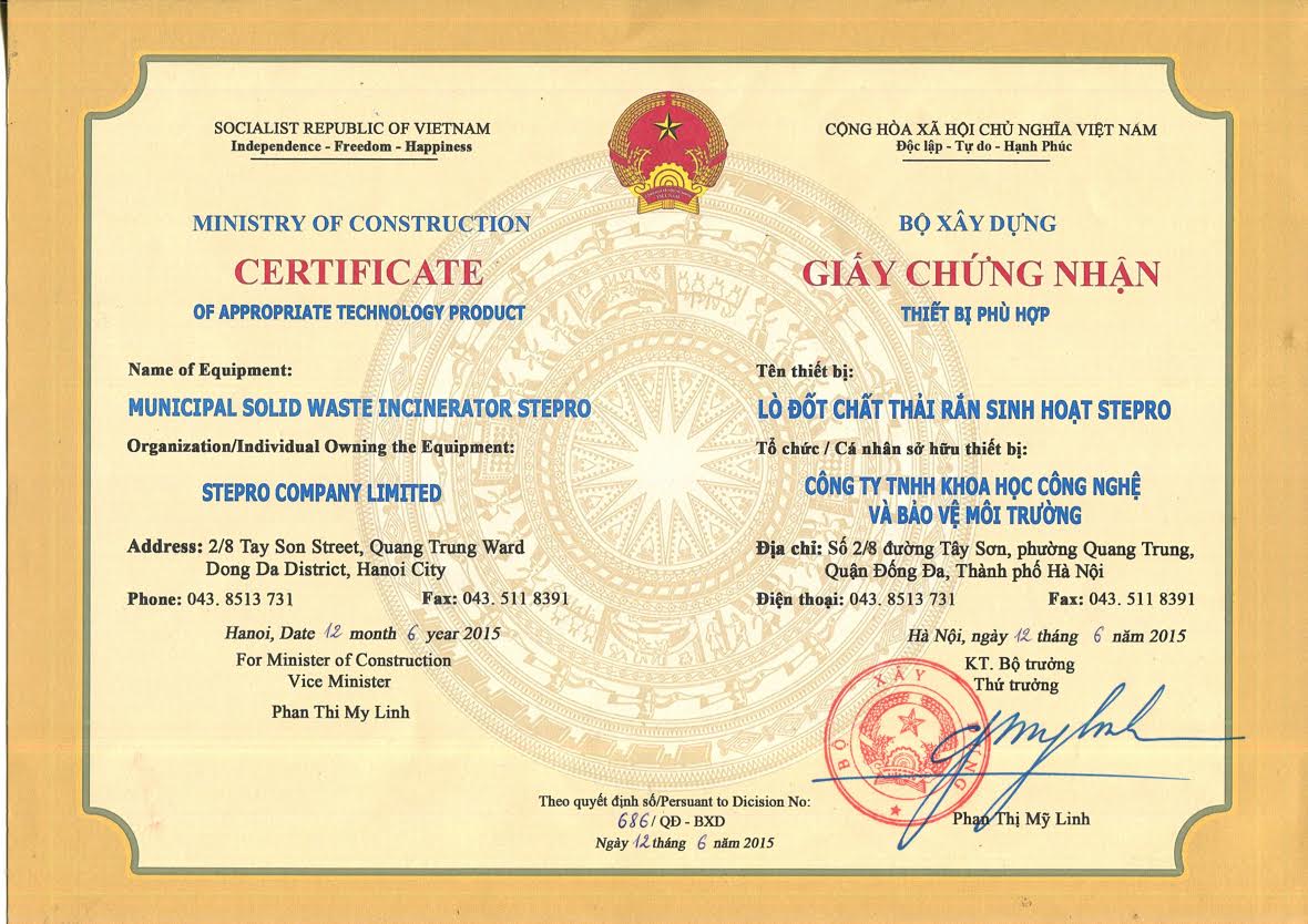 Chứng nhận công nghệ lò đốt rác